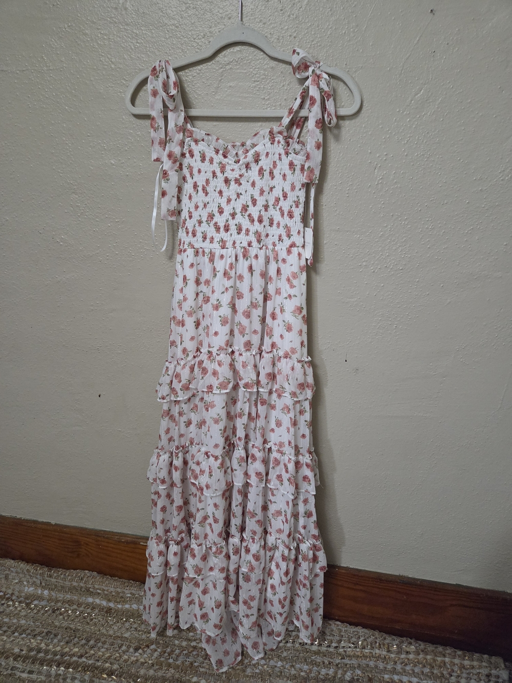 NWT Altar'd State Ivory Rose Floral Tiered Maxi Dress Size S